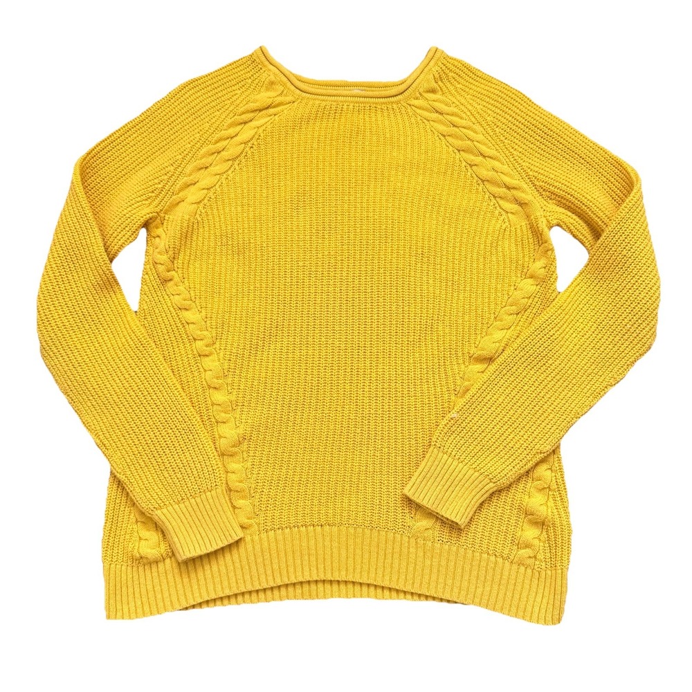 Talbots Yellow Cable Knit Sweater Womens Small Pullover Rolled Neck Preppy